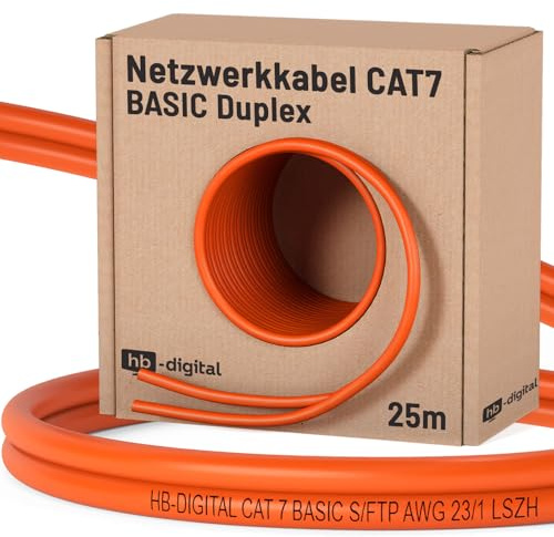 HB-DIGITAL 25m CAT 7 Netzwerkkabel Duplex - Orange | LAN Kabel Verlegekabel, Ethernet Installationskabel, AWG23 10 Gbit/s, S/FTP LSZH BauPVO Eca, Datenkabel