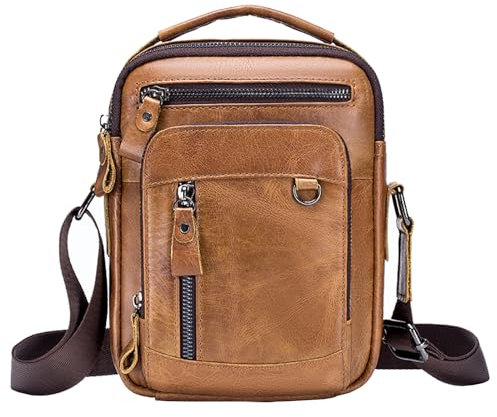 MANNUOSI Herren Schultertaschen Fashion Freizeit Crossbody Tasche Echtleder Handtasche Braun