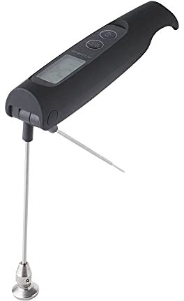 MASTRAD F74401 Thermomètre De Cuisson m° control – Double Capteurs Thermocouple De Type K – Température De Surface & A Cœur – Ecran Rétroéclairé – Compatible Tous Feux – Pile AAA Inclue-Noir