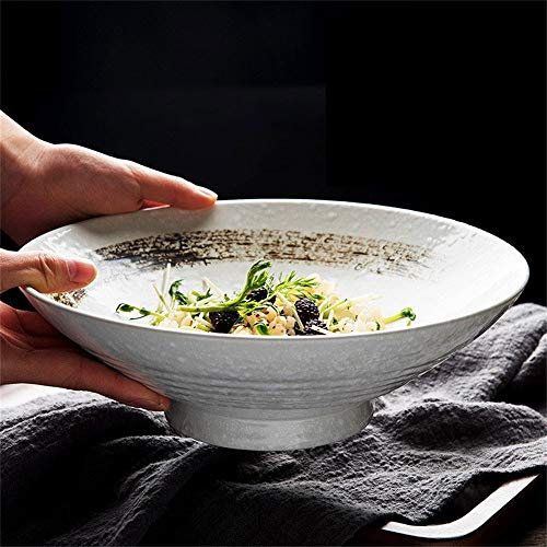 MKKSLR Große Suppe Ramen Nudelschüssel Kreative Handgemalte Obstsalat Mischen Servierschüssel Mikrowellengeeignet Retro Keramik Geschirr 9,5 Zoll (Farbe: Weiße Tinte)