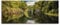 Glasbild Devil's Bridge 50 x 125 cm I Calm Nature Kollektion I Mauerwerksbogenbrücke Natur Wald Brücke I Wandbild aus Glas I Bild Wohnzimmer Schlafzimmer Küche I XXL groß Querformat Brücke Landschaft