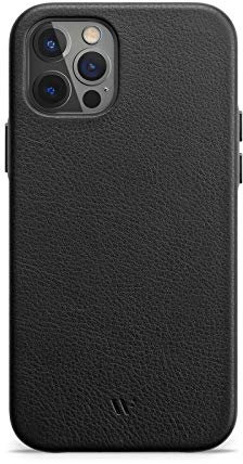 WIIUKA Hülle für iPhone 12/12 Pro, Deutsches Leder, Lederhülle extra Dünn, Premium Handyhülle, Case, Qi, Schwarz Cover