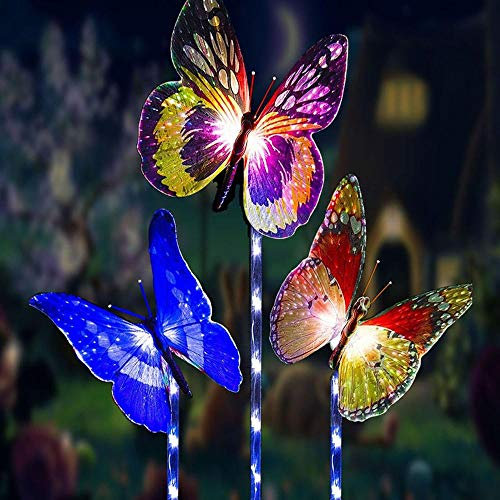 XVZ Solarlampen für Außen Garten, 3 Stück Solarleuchten Garten Deko Bunt Lamp, Farbwechsel Schmetterling Wasserdicht Solar Gartenleuchten für Patio Rasen Terrassen Balkon Deko