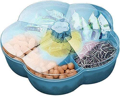 Bprtcra Snack-Aufbewahrungsbox, Süßigkeiten Box, Snack Serviertablett mit Deckel für Nussbonbons Trockenfrüchte Lebensmittel Aufbewahrungsbox Obstbox Trockenobstbehälter (Blue, ca. 25 cm x 25 cm)