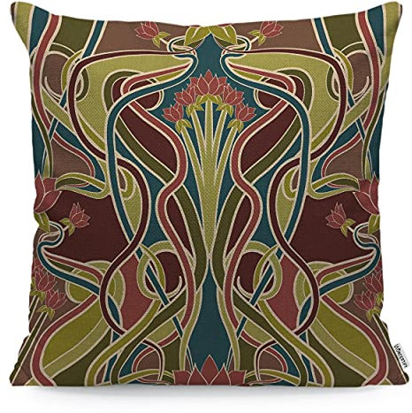 WONDERTIFY Kissenbezug im Jugendstil, geometrisches Design, braun, grün, Kissenbezüge für Herren und Damen, Kissenbezug für Wohnzimmer, Bauernhaus, 45 x 45 cm