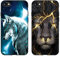 DiaryTown 2 Pack Hülle für iPhone SE 2022 5G / iPhone 8 Liquid Silikon Handyhülle mit Motiv Schutzhülle Ultra Dünn TPU Bumper Schwarz Case für Cover iPhone SE 2020 / iPhone 7 - Wolf & Goldener Löwe
