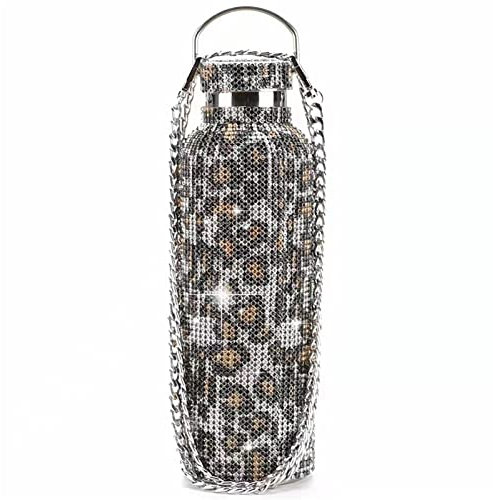 Gourde Inox 500ml, Thermos En Acier Inoxydable Strass Brillant, Bouteille Isotherme Reutilisable, IsolantGarde Froid 24H Ou Chaud 12H (Leopard Gold,500lm)