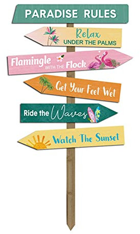 SGRIMALT Déco murale Bois Thème Plage : Multi-panneaux thématiques Les règles du paradis, H 75 cm
