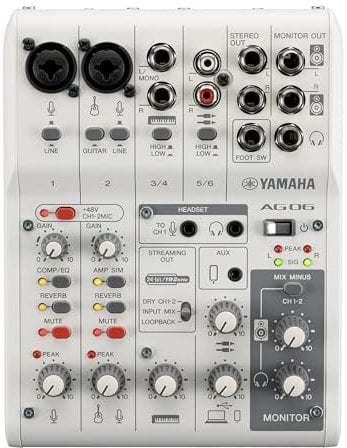 White 6-Channel Live Streaming Mixer/USB Interface for IOS/Mac/PC