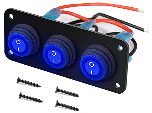 RUNCCI-YUN 12V-24V pannello interruttore impermeabili,Pulsante Interruttore Rotondo,3 Gruppi Pannello interruttori a levetta LED,Pannello Interruttori a Bilanciere per Auto, Barca, Camion (Blu)