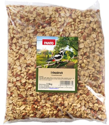 PANTO Erdnussbruch Vogelfutter 7 x 2,5 kg – energiereiches Vogelfutter aus Erdnusskernen, Wildvogelfutter aus halben & ganzen Erdnüssen für Futterplätze & Vogelhäuschen