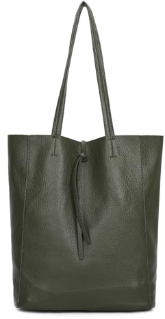 Damen Tasche Set 2in1 Shopper Handtasche Crossbody Hobo Bag Schultertasche Umhängetasche Metallic Cross-Over DIN-A4 Olivgrün