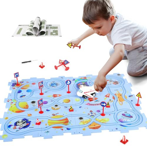 Puzzle with Rail Car for Kids Age 3+, Toddler Puzzle Track Play Set Gift, Critical Thinking Educational Toys for Boys Girls, Montessori Toys