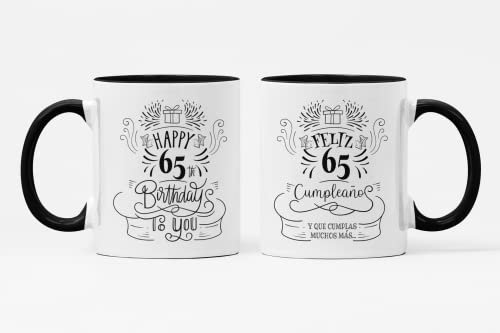 SAQUITOMAGICO Taza Cumpleaños 65 Años – Regalo Original y Divertido – Taza de Desayuno Cerámica 350 ml – Apta Microondas y Lavavajillas