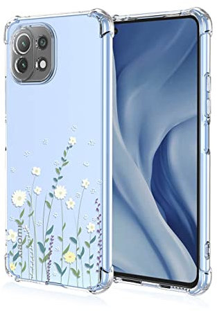 BORYA Hülle für Xiaomi 11 Lite 5G NE/Xiaomi Mi 11 Lite, Stoßfest Weiches Transparent Silikon TPU Bumper Handyhülle Ultra Dünn Seidig Hochwertiges Elegant Schutzhülle, Weiße Blumen