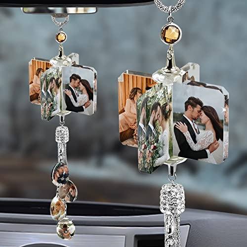ＨＡＯＡＮＧＺＨＥ Rückspiegel-Auto-Ornamente, Autospiegel-Anhänger, Kristall-Auto-Rückspiegel-Anhänger, Kristall-Foto-Anhänger, personalisiertes Geschenk