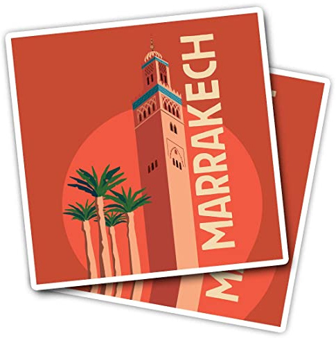 Vinyl-Aufkleber, quadratisch, 10 cm, Marrakesch, Palme, für Laptops, Tablets, Gepäck, Scrapbooking, Kühlschrank, #59718, 2 Stück