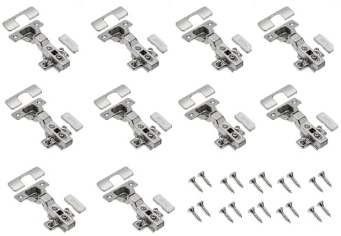 GTV - 10 x Hydraulisches Scharnier ECHC, Twin - Scharnier mit Dämpfung - Mittelanschlag - Montageplatte H=0 mit Euroschrauben - stilles Schließen - Möbelscharnier Topfscharnier Schranktürscharnier