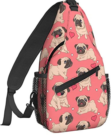 NiuKom Sling Rucksack Crossbody Brusttasche Schultertasche Fitnessstudio Radfahren Reisen Wandern Tagesrucksack für Damen Herren, Cartoon-Mops-Welpen, Einheitsgröße, Sling Rucksäcke