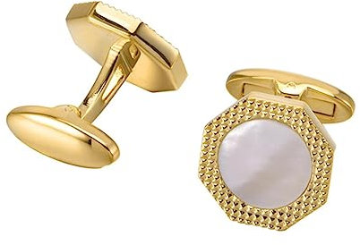 1 Paar Manschettenknöpfe Achteckiges natürliches Perlmutt Manschettenknöpfe Französische Anzüge Hemden Herren Business Hochzeitsaccessoires-Gold
