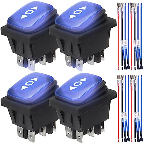MKBKLLJY 4 interruptores de polaridad momentánea azul e impermeables, interruptor basculante, motor CC 10 A (LED CC 12 V), 6 pines, 3 posiciones (encendido), apagado (encendido) con cables de puente