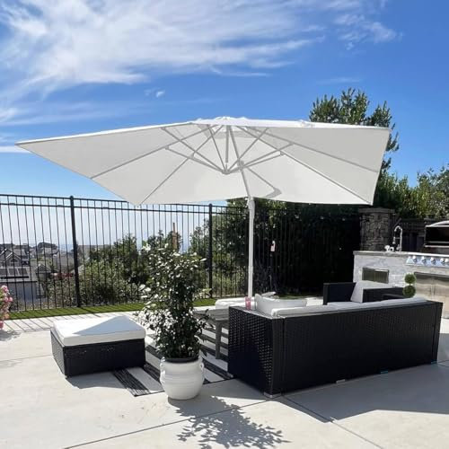 PURPLE LEAF Sombrilla de Exterior de Aluminio Blanco con Base en Cruz, Sombrillas Jardin Grandes 2,7 x 3,5 m Protección UV 50+ con Manivela, 5 Niveles de Inclinación y Rotación de 360°, Blanco