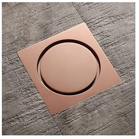 TIYGHI Desagüe del Suelo Drenaje de Piso latón Rosa Oro Cuadrado 10x10 cm baño Ducha residuos Rejillas coladoras balcón desagües Agua (Color : Rose Gold)