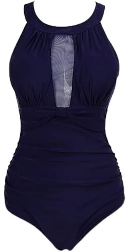 Viloree Maillots de Bain 1 Pièce Femme Amincissant Bikini Grande Taille Monokini Push up Marine Bleu 2XL