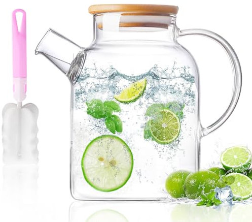 Sentasi Jarra de Cristal 1800 ml/61 Onzas Con Tapa Sellada - Para Agua, Zumo, Vino, Té y Bebidas - Resistente al Calor Para Líquidos Calientes y Fríos
