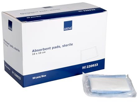 ABENA Saugkompressen 10x10cm, 50 Stück, weiß, steril, hochabsorbierende Saugverbände, Saugfähige Pad, Saugkissen, latexfrei, mit wasserabweisender Rückseite