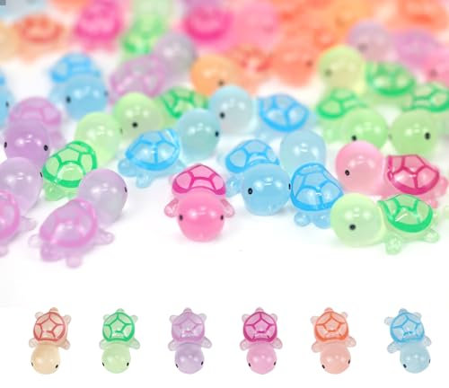 Goiern Mini Leuchtende Schildkröten Harz, 50 Stück Small Turtles Mini Turtles Mini Figuren Schildkröten DIY Winzige Schildkröten für Topfdekoration Garten Landschaft