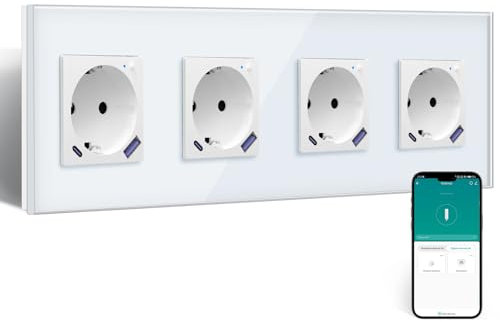 BSEED Enchufe ZigBee con Cargador Rápido USB C 20W con Medición de Corriente,Schuko WLAN Empotrada para Alexa/Google Home, Enchufe Inteligente 16A,4 Gang Blanco(Requisito del Gateway Hub)