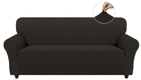 Easy-Going Stretch Sofa Überzug 3 Sitzer, Rutschfester Sofabezug für Hund Katze, Waschbarer Fleece Couch Überzug Bezug, Weicher Küchensofa Couch Cover, 1 Stück Sofaschoner mit Armlehnen, Schokolade