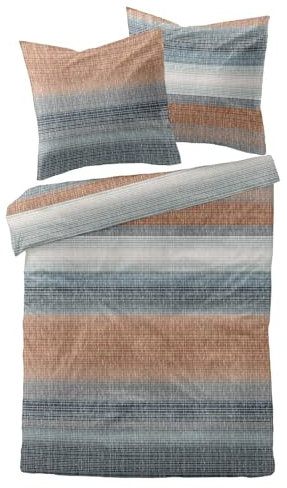 Traumschlaf Moderne Biber Bettwäsche Elverum blau kuschelig weich aus 100% Baumwolle mit Reißverschluss - Made in Germany 160x210 cm + 70x90 cm