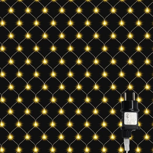 Cecaylie 1.5x1.5m lichternetz außen & inne, LED Warmweiß lichternetz mit 8 Modi + Memory-Funktion, IP44, zur Dekoration von Balkonen, Gärten und Häusern verwendet werden