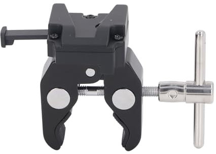 V Mount Battery Adapter with Clamp, V Mount Battery Clamp with Quick Release Plate, Adjustable Clamp Jaws for Steel Pipes, Tripod Legs, Tables, Light Stands