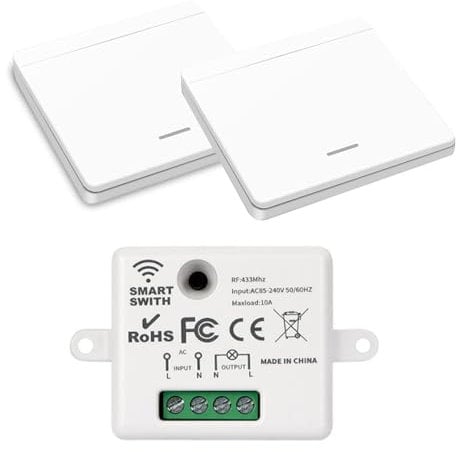 Lotvic Funk Lichtschalter, Funk-Lichtschalter, Funk-Wandschalter, Funkschalter Licht Set, Funk-Sender-Sicherheitsschalter, Funkschalter Funk Lichtschalter, Keine Verkabelung Erforderlich