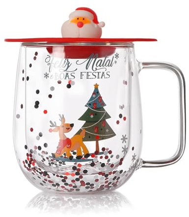 Tasse en verre à double paroi pour célébration de Noël - Robuste - Double paroi isotherme - Motif de Noël