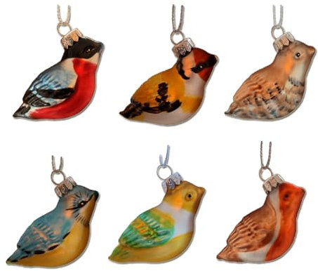 Osila® | Glass Birds Christmas Tree Hanging Ornaments | Baubles Set of 6 | Vintage Glass Hanging Birds