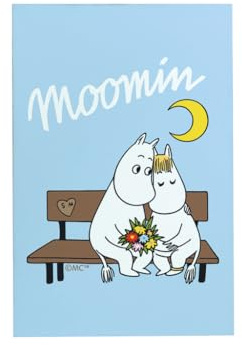Moomin Kühlschrankmagnet aus Holz, Motiv: Moomintroll und Snorkmaiden auf Bank
