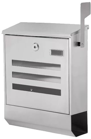 WANGCEPLSD Buzon Exterior Acero INOX, Buzón de Pared, Gran Capacidad, con Cerradura, Barril para Periódicos, 34x33x10cm