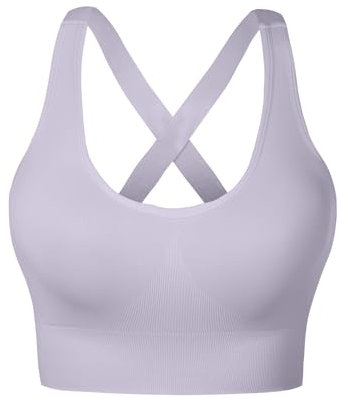Nabawa Damen Sport BH, Ungepolsterter Criss-Cross-Rücken Yoga Fitness Bustier, Lila, M