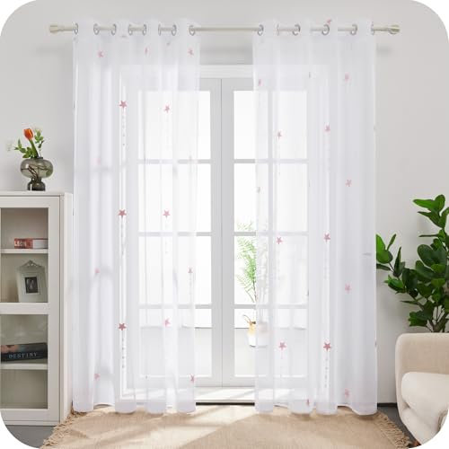 Deconovo Tenda con Occhielli Tende Trasparenti per Soggiorno Tende Decorative Sciarpa per Camera da Letto Sciarpa Tenda, 140x280 CM, Rosa, 2 Pezzi
