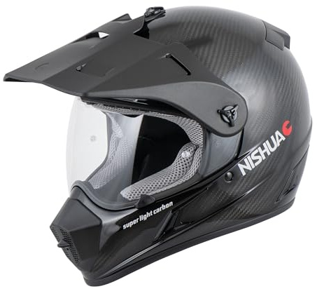 Nishua Enduro Carbon Evo Endurohelm, Motorradhelm - ECE 22.06 Zertifiziert, Hervorragende Schlagdämpfung, Leise, Leicht & Stabil, Angenehmes Futter, Vielseitige Belüftung, Carbon Schwarz, S
