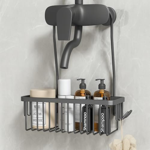 Estante de ducha colgante sin taladro, cesta de ducha acero inoxidable color Negro, organizador baño, jabonera, soporte champú,cesta colgante. (Negro)