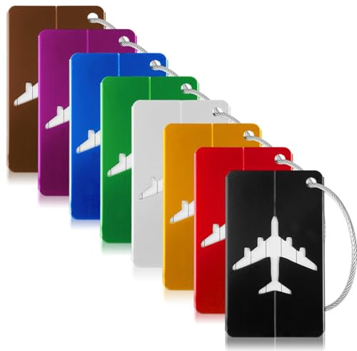 8 Stück Kofferanhänger mit Adressschild, 7.5 x 4.5cm Aluminium Adressanhänger Koffer Gepäckanhänger mit Edelstahldrahtschlaufe für Lange und Kurze Reisen