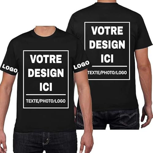 PRFELMG Tee Shirt Personnalisable Homme Femme,T Shirt personnalisé Votre avec Photo/Logo/Texte,Matching pour Couples Recto, Verso et Manches,Anniversaire, Saint-Valentin