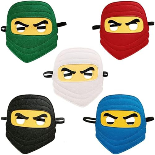 JOJOZEER Maske Kinder Filz Masken, 5 Stück Cosplay Masken Kinder Geburtstag Deko Charakter Masken Passen Halloween Cosplay Kindergeburtstag Party Dress Up Party Supplies Deko (Nin)