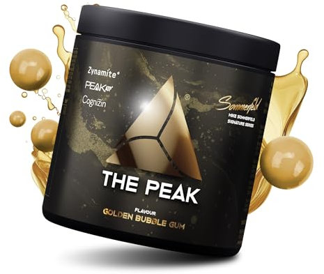 THE PEAK - 375g Geschmack Golden Bubble Gum I 15 Portionen I Hardcore Pre-Workout Booster für Energie, Fokus & Pump mit L-Citrullin, L-Arginin, Koffein, Bitter Orange Extrakt, Lions Mane, ATP, u.v.m.