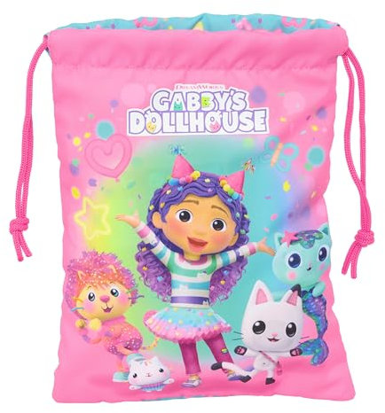 GABBY'S DOLLHOUSE CONFETTI - Saquito Merienda Lunch Bag, Portatodo, Calidad y Máxima Resistencia, Porta Comida, Recreo, 20x25 cm